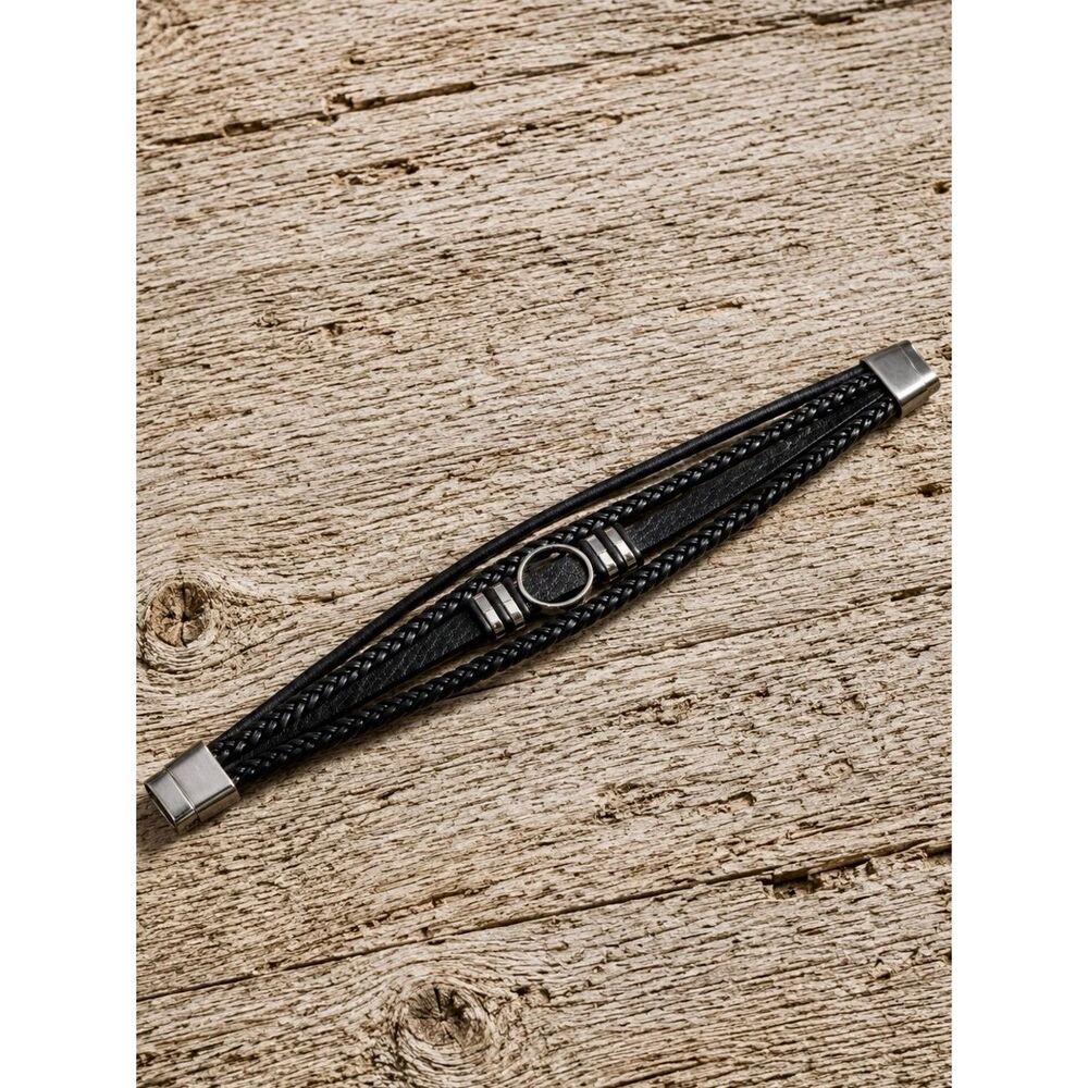 Vegvísir Compass Bracelet – Black Braided Vegan Leather - Picture 7 of 7